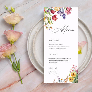 Carte de menu de la douche de mariée Fleurs en Fle