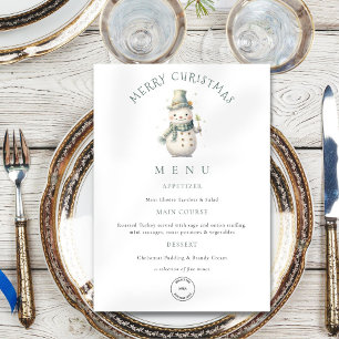 Carte de menu de la fête de Noël de la Snowman Com