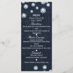Carte de menu de l'événement Denim & Diamonds Glam