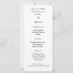 Carte de menu de mariage