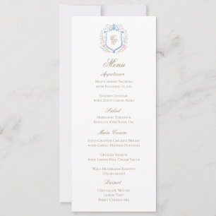 Carte de menu de mariage à armoiries de monogramme