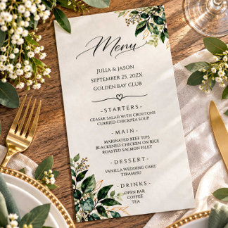 Carte de Menu de Mariage à la Végétation Rustique