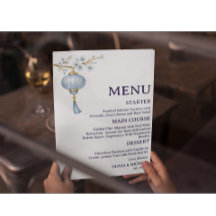 Carte de menu de mariage à lanterne bleue japonais