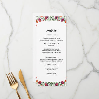 Carte de Menu de Mariage à l'Aquarelle Fleurie de