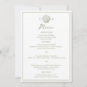 Carte de menu de mariage à monogramme coquillage v