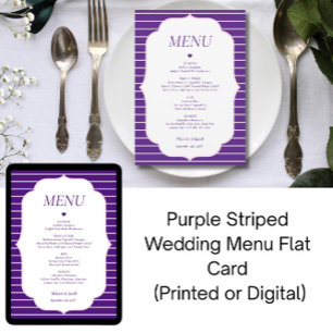 Carte de menu de mariage à rayures violettes à pla