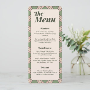 Carte de menu de mariage Art Déco vert sauge