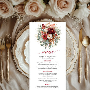 Carte de Menu de Mariage Automne Bourgogne Or Euca