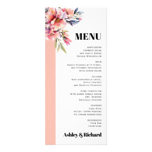 Carte de menu de mariage aux fleurs roses pêche de