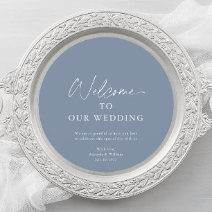 Carte de menu de mariage bleu poussiéreux avec mes