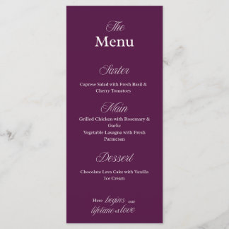 Carte de menu de mariage bordeaux pour dîners de f