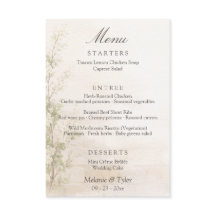 Carte de menu de mariage botanique élégant