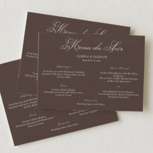 Carte de Menu de Mariage Brun Victorien