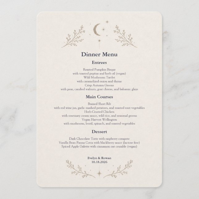 Carte de Menu de Mariage Céleste (Devant)