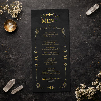 Carte de Menu de Mariage Céleste Gothique Noir et 