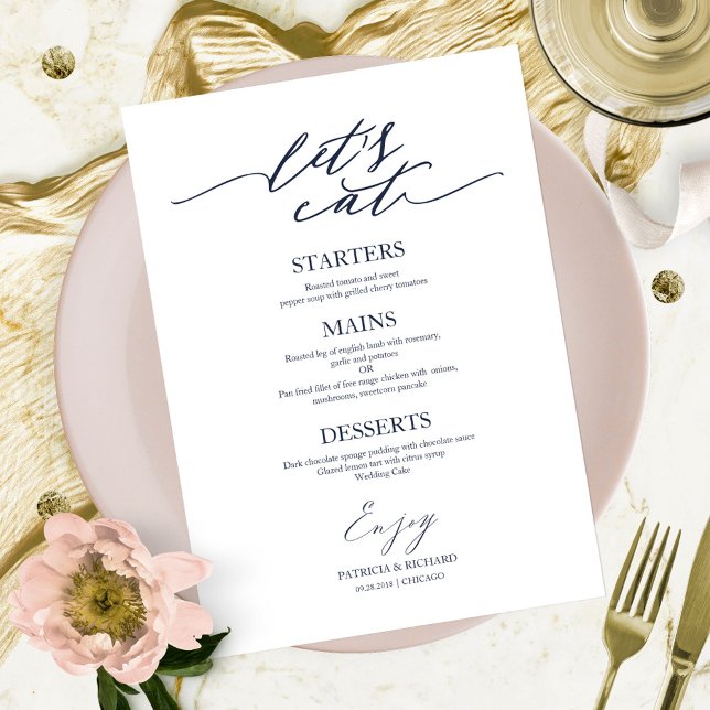 Carte de menu de mariage chic pour assiette 'Mange (Créateur téléchargé)