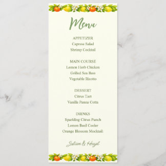 Carte de menu de mariage Citrus Garden Orange & Le
