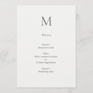 Carte de Menu de Mariage Civil Initial Unique