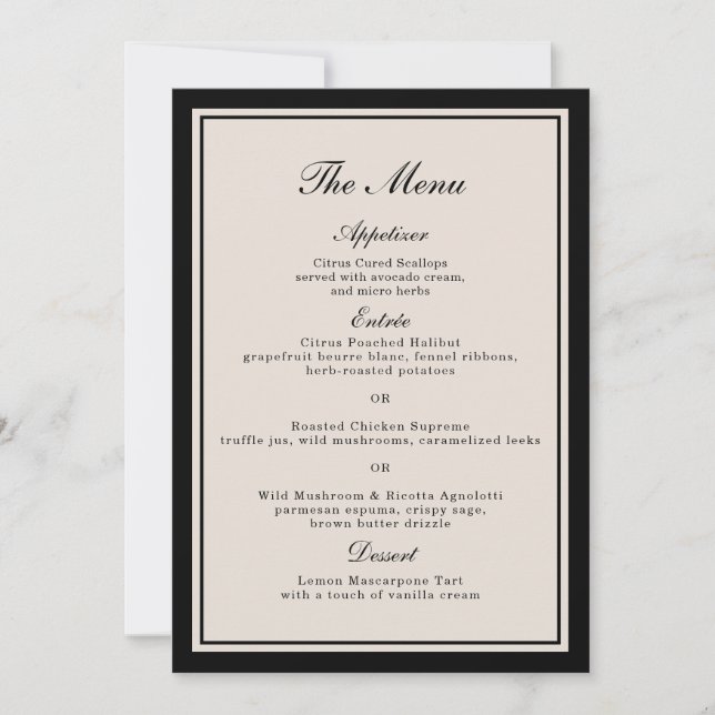 Carte de menu de mariage classique à l'ancienne (Devant)