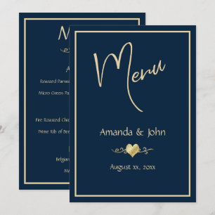 Carte de menu de mariage classique Marine et Gold 