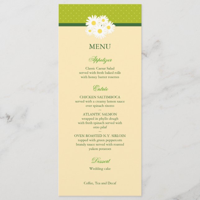 Carte de menu de mariage de bouquet de marguerite (Devant)