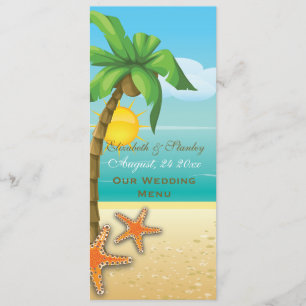 Carte de menu de mariage de la plage de palmiers e
