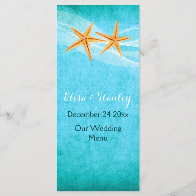 Carte de menu de mariage de la plage Starfish (Devant)