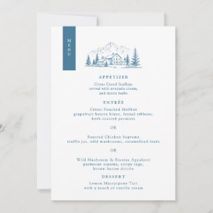 Carte de menu de mariage d'hiver alpin bleu