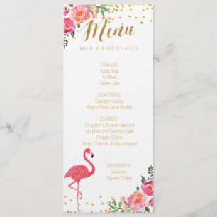 Carte de menu de mariage d'or de Flamant rose
