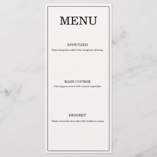 Carte de Menu de Mariage Élégante à l'Ancienne