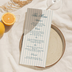 Carte de menu de mariage élégante à rayure bleue m