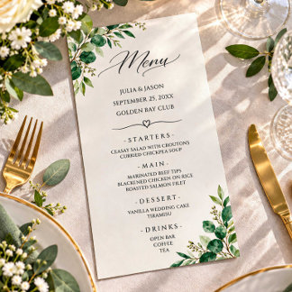 Carte de Menu de Mariage Élégante avec Verdure