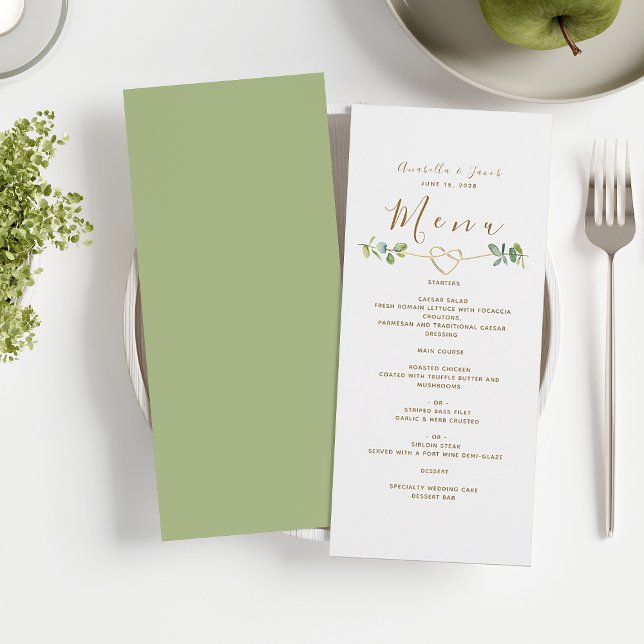 Carte de menu de mariage élégante avec verdure neu (Créateur téléchargé)
