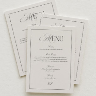 Carte de menu de mariage élégante noire et ivoire
