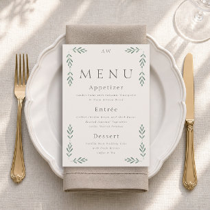 Carte de Menu de Mariage Élégante Vert Sauge