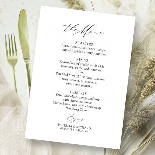 Carte de menu de mariage en calligraphie élégante