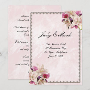 Carte de menu de mariage en marbre rose floral Lil