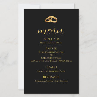 Carte de menu de mariage en or noir