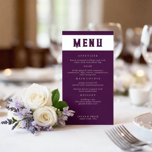 Carte de menu de mariage en typographie Royal Crim (Créateur téléchargé)