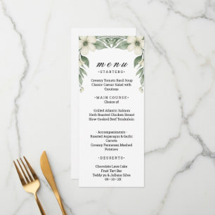Carte de Menu de Mariage Floral d'Anémone Blanche