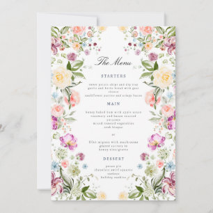 Carte de menu de mariage floral de jardin luxueux
