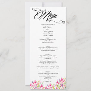 Carte de menu de mariage floral rose chaud de luxe