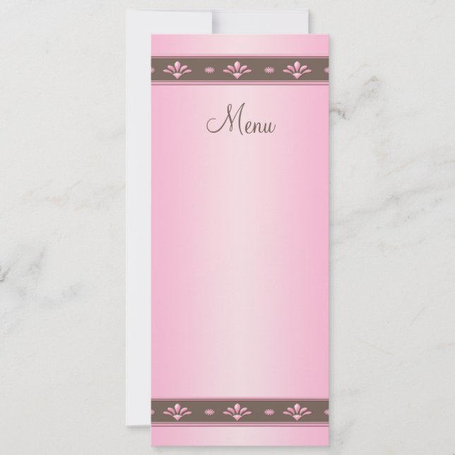 Carte de menu de mariage floral rose et marron (Devant)