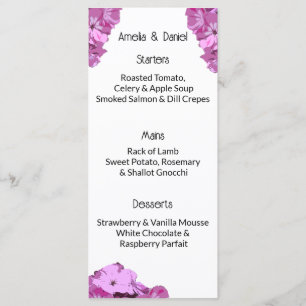 Carte de menu de mariage floral rose moderne d'été
