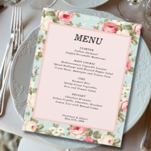 Carte de menu de mariage floral vintage à budget