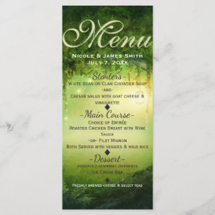 Carte de menu de mariage Forêt Enchantée & Lumière