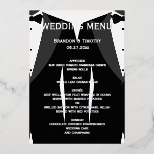 Carte de menu de mariage gay en véritable feuille 