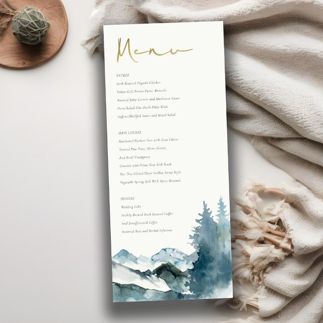 Carte de menu de mariage Grey Blush Blue Mountains (Créateur téléchargé)