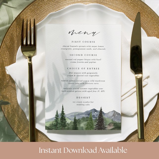 Carte de menu de mariage imprimable de la forêt de (Créateur téléchargé)
