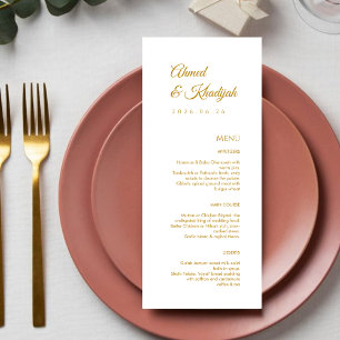Carte de menu de mariage islamique élégante et dor